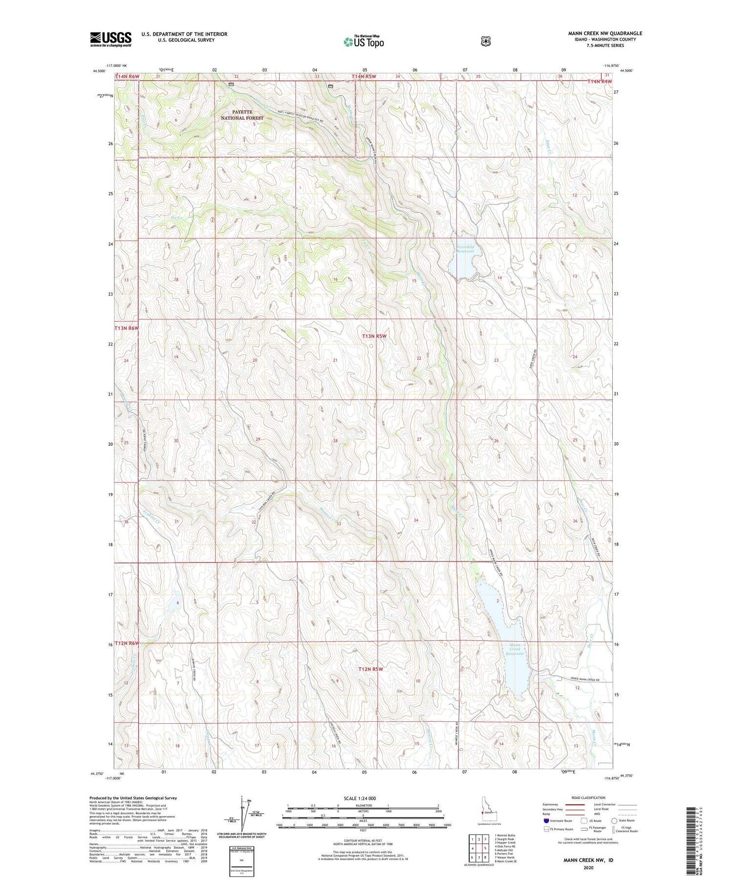 Mann Creek NW Idaho US Topo Map Image