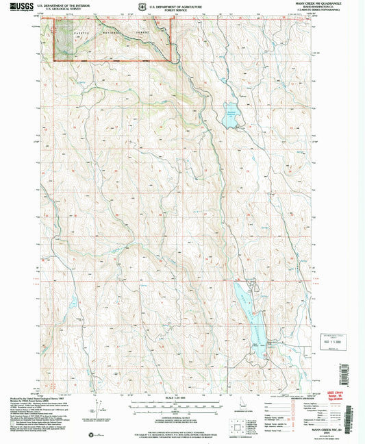 Classic USGS Mann Creek NW Idaho 7.5'x7.5' Topo Map Image