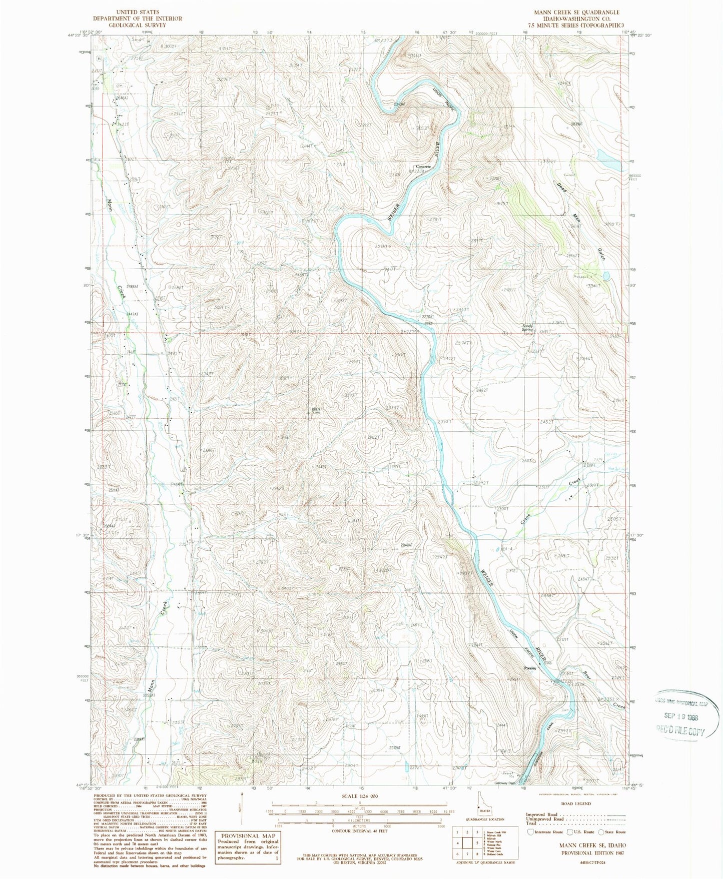 Classic USGS Mann Creek SE Idaho 7.5'x7.5' Topo Map Image
