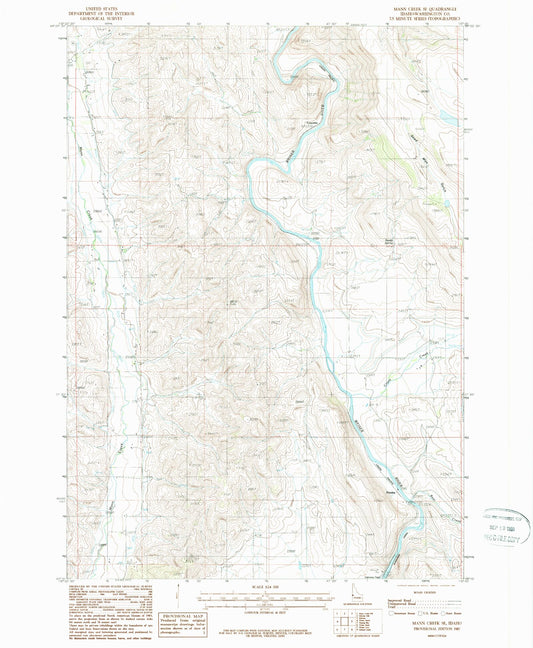 Classic USGS Mann Creek SE Idaho 7.5'x7.5' Topo Map Image