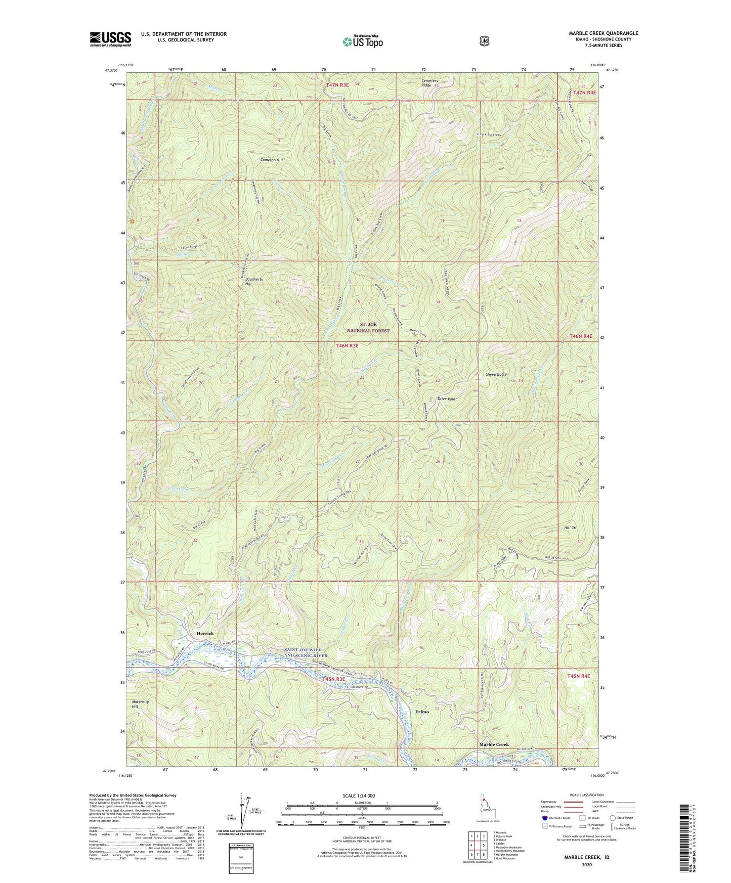 Marble Creek Idaho US Topo Map Image
