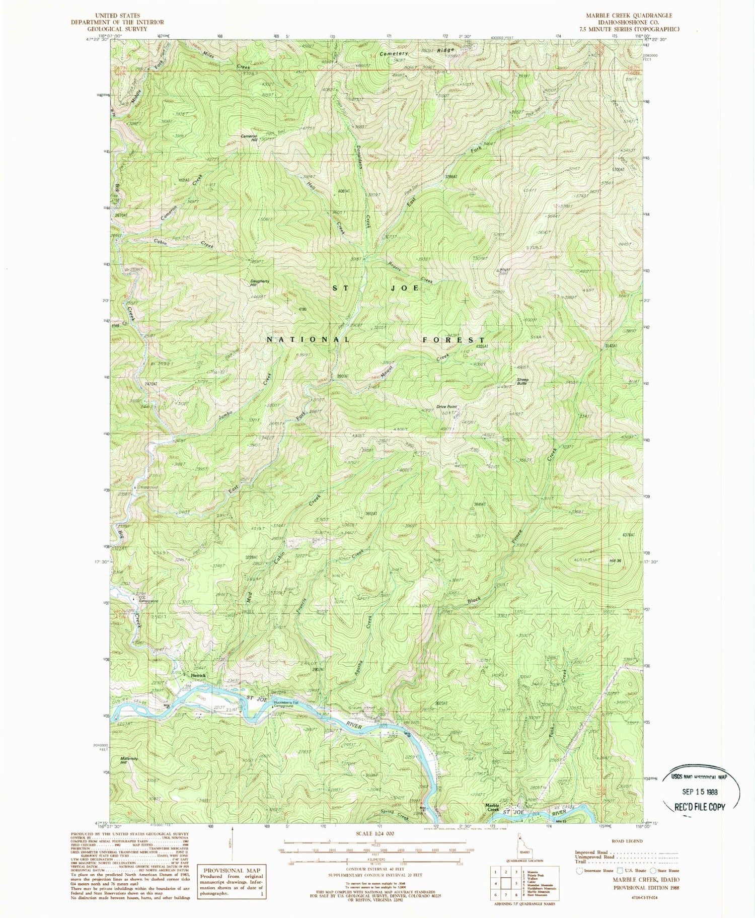 Classic USGS Marble Creek Idaho 7.5'x7.5' Topo Map Image
