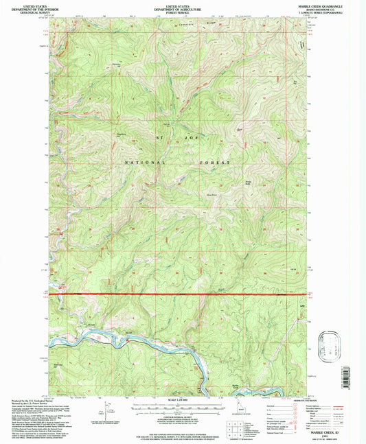 Classic USGS Marble Creek Idaho 7.5'x7.5' Topo Map Image