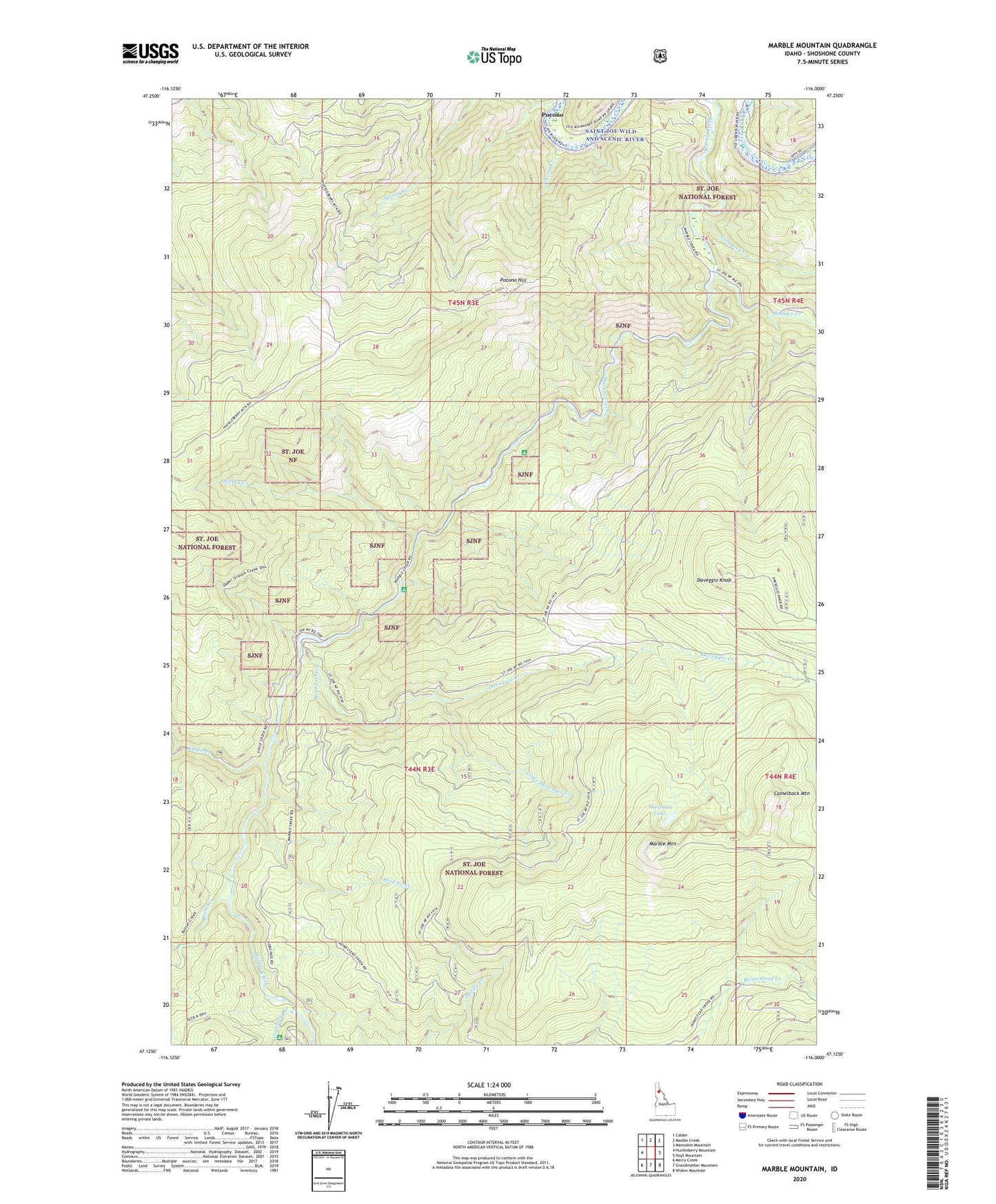 Marble Mountain Idaho US Topo Map Image