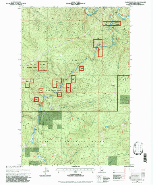 Classic USGS Marble Mountain Idaho 7.5'x7.5' Topo Map Image