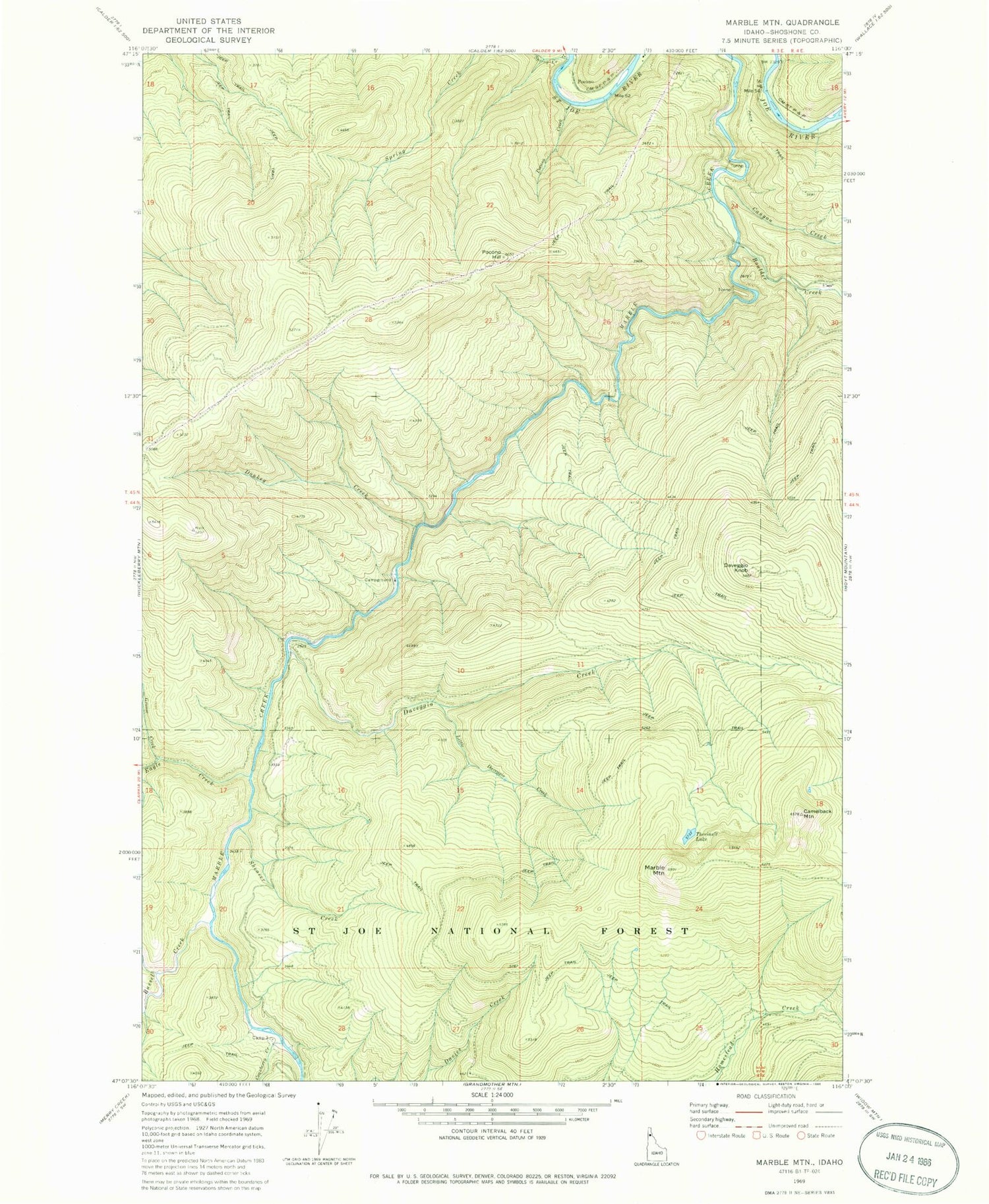 Classic USGS Marble Mountain Idaho 7.5'x7.5' Topo Map Image