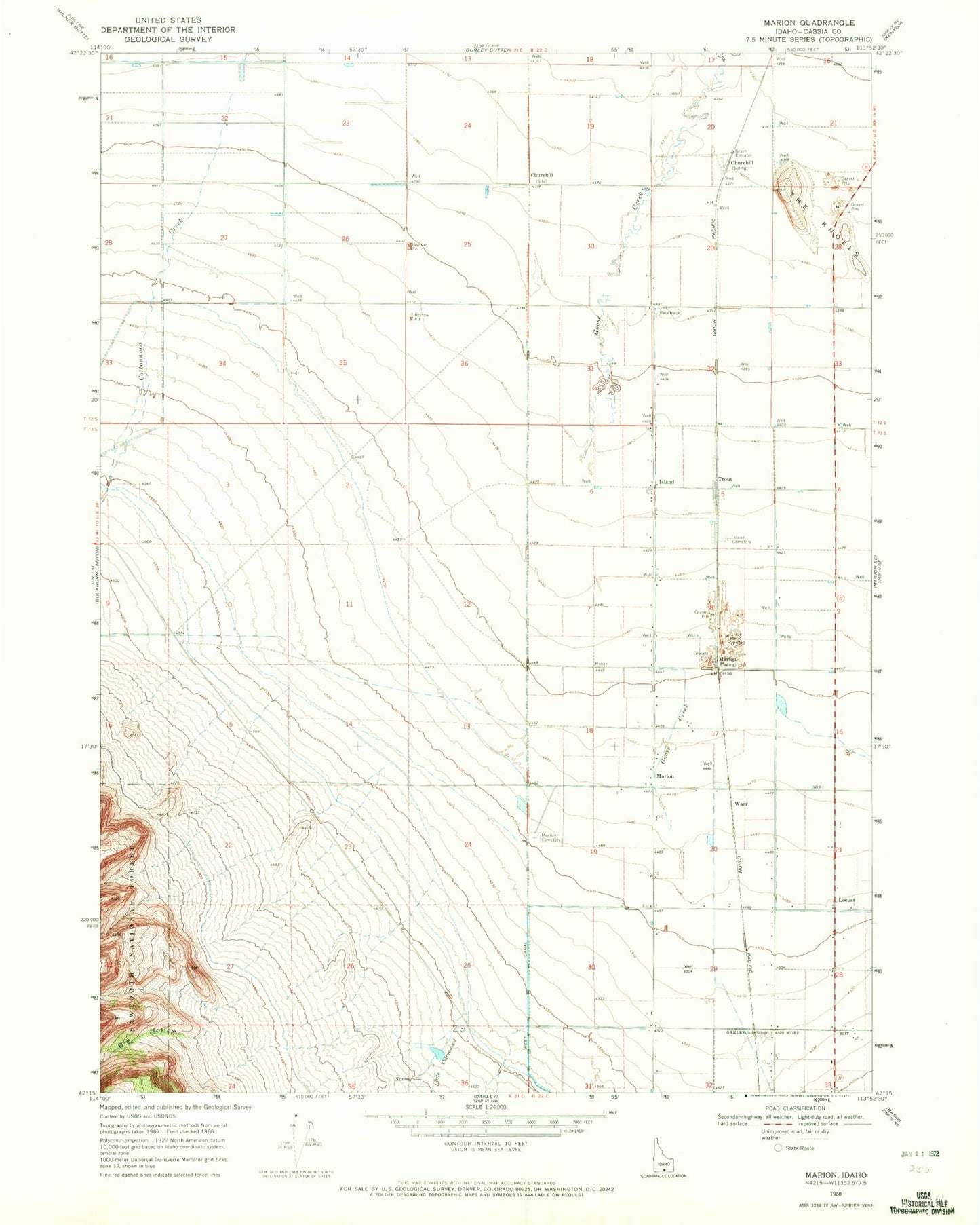Classic USGS Marion Idaho 7.5'x7.5' Topo Map Image