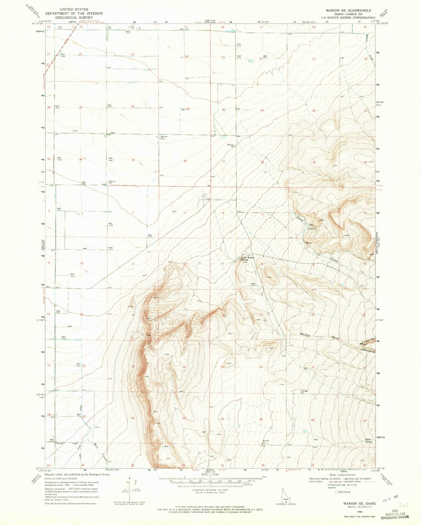 Classic USGS Marion SE Idaho 7.5'x7.5' Topo Map Image