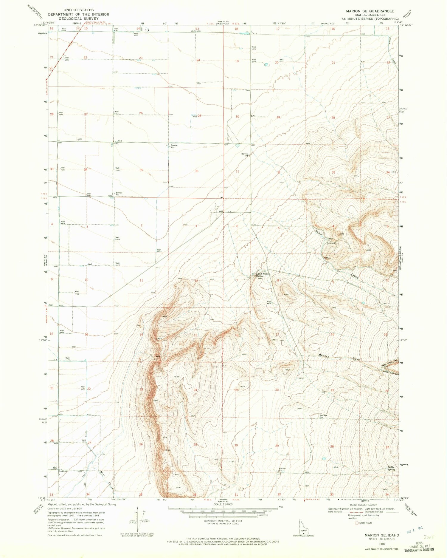 Classic USGS Marion SE Idaho 7.5'x7.5' Topo Map Image