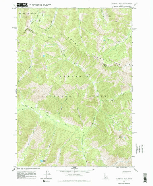 Classic USGS Marshall Peak Idaho 7.5'x7.5' Topo Map Image