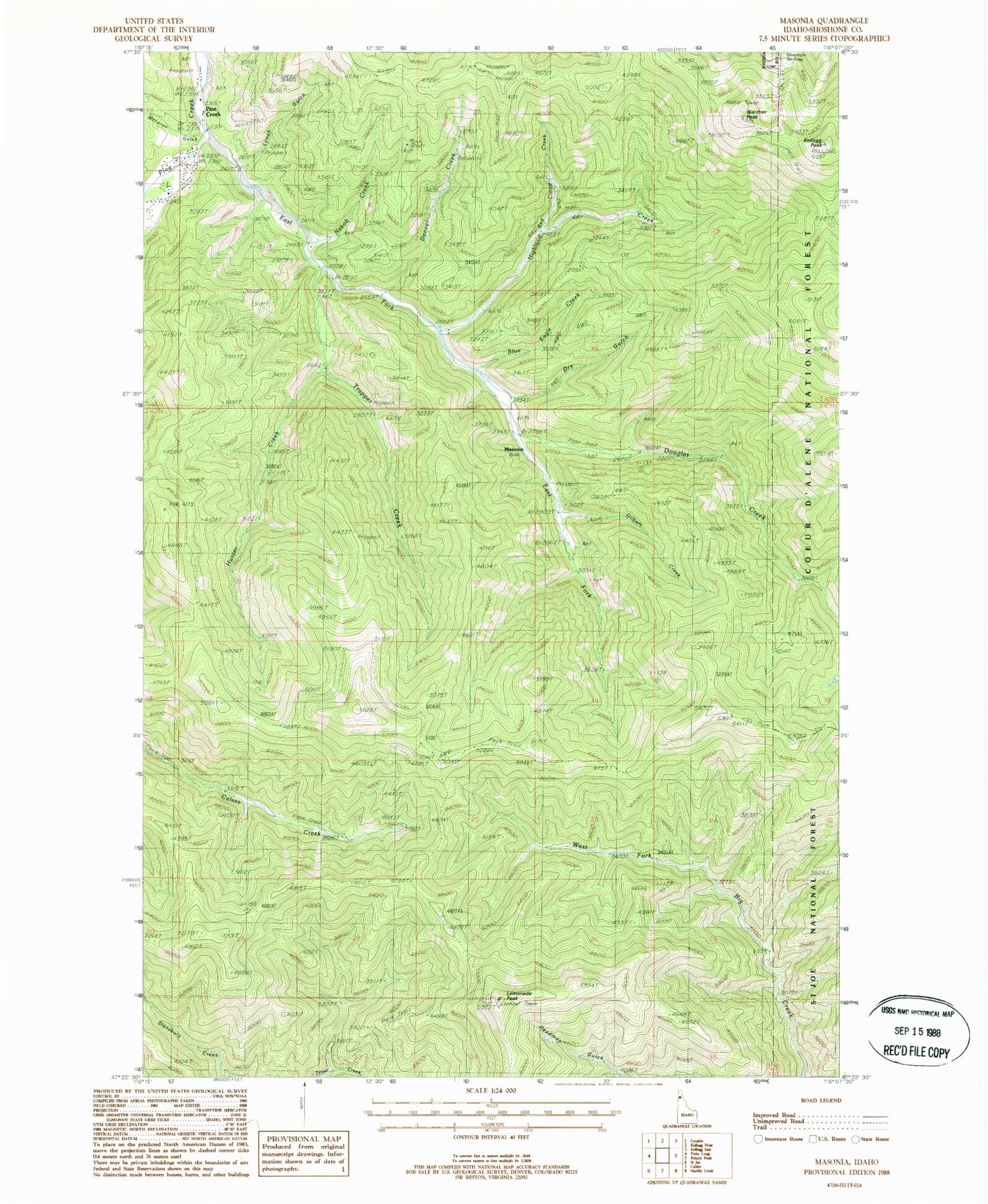 Classic USGS Masonia Idaho 7.5'x7.5' Topo Map Image