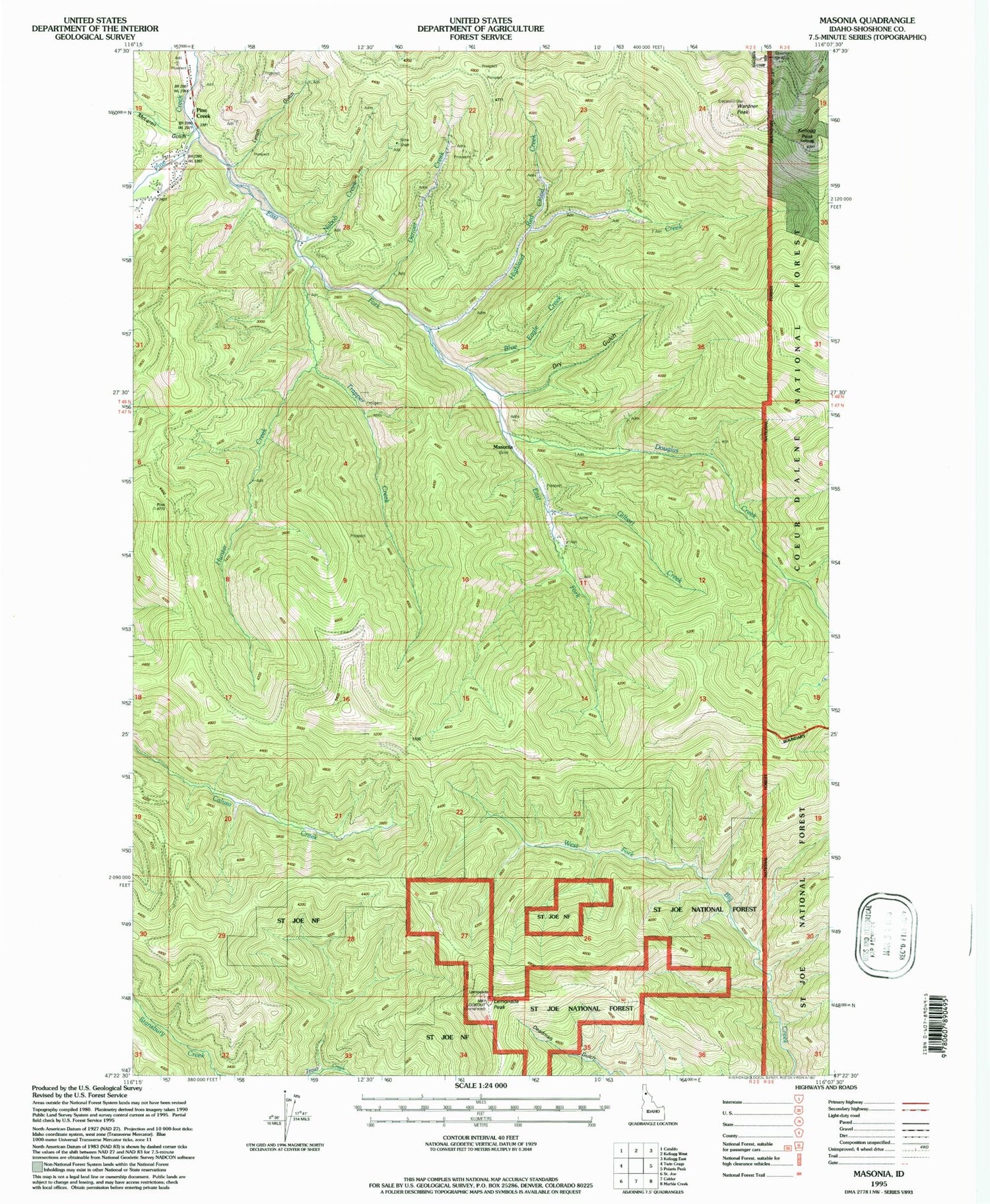 Classic USGS Masonia Idaho 7.5'x7.5' Topo Map Image