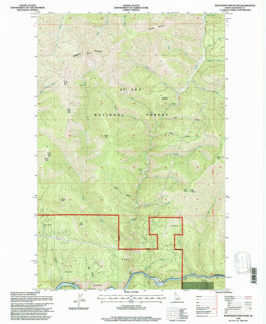 Classic USGS Mastodon Mountain Idaho 7.5'x7.5' Topo Map Image