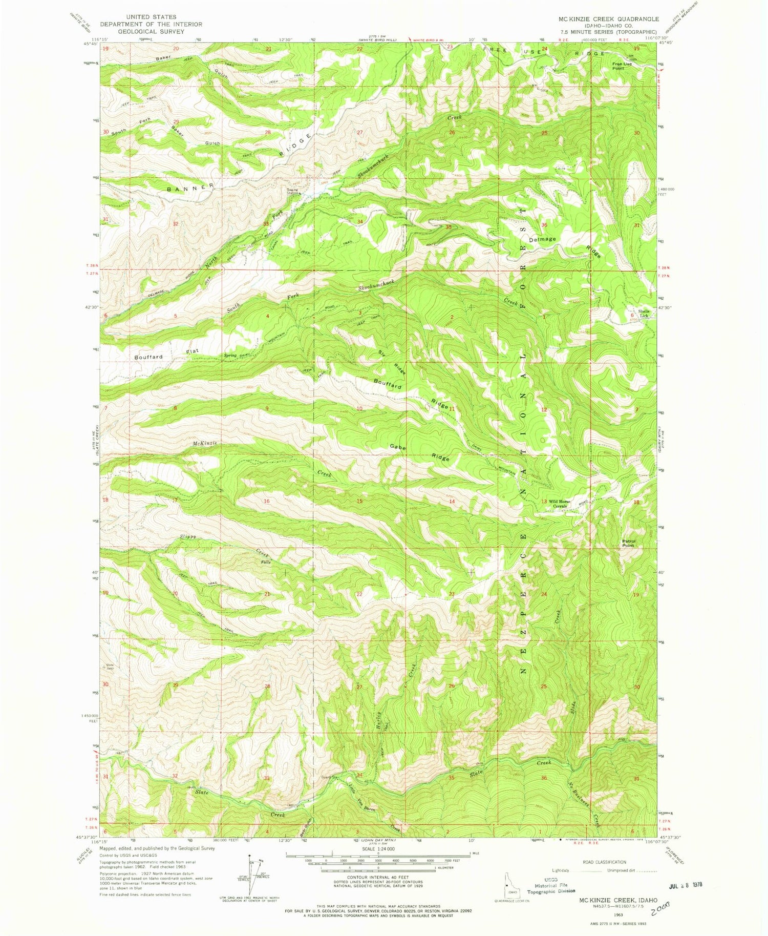 Classic USGS McKinzie Creek Idaho 7.5'x7.5' Topo Map Image