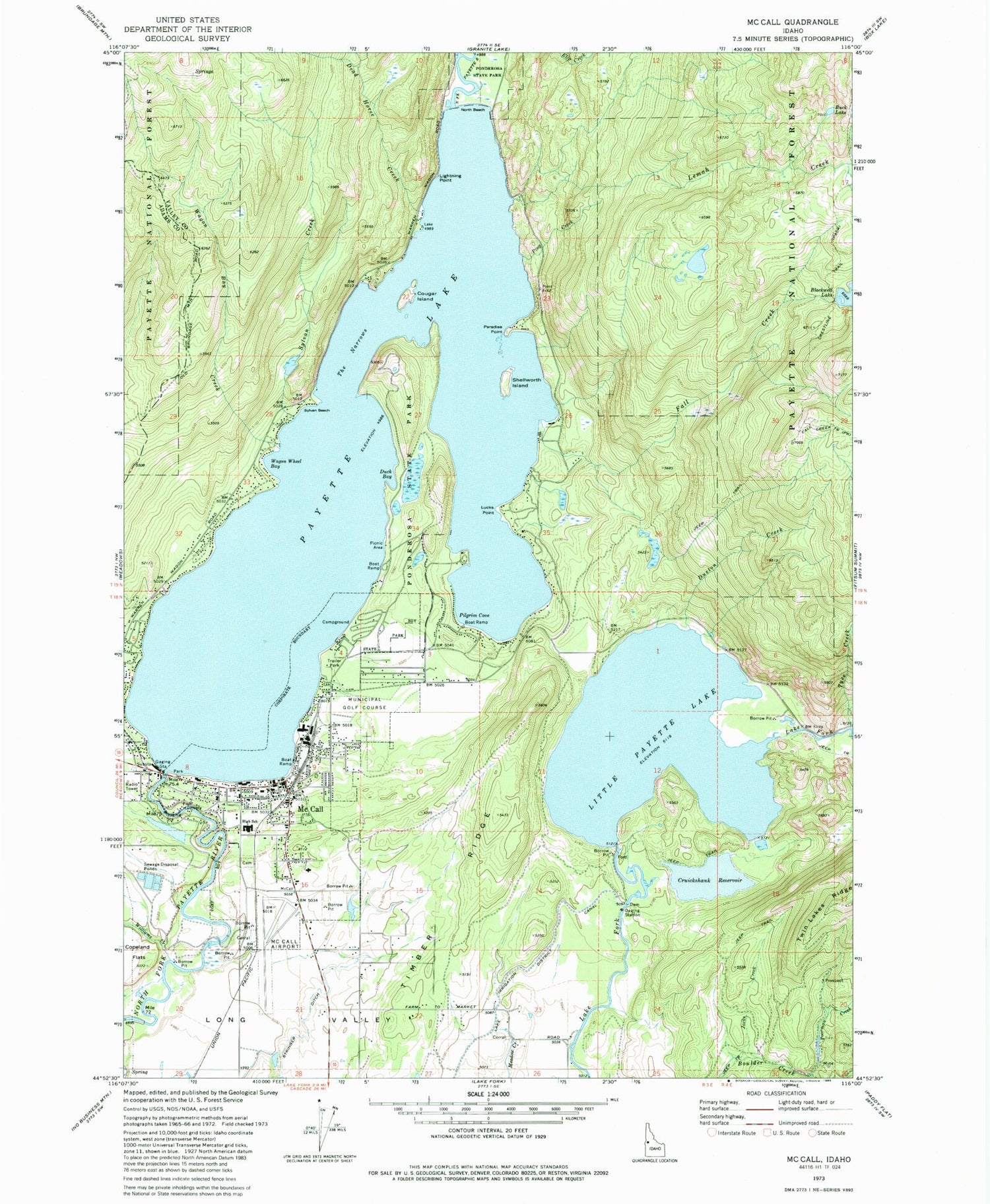 Classic USGS McCall Idaho 7.5'x7.5' Topo Map Image
