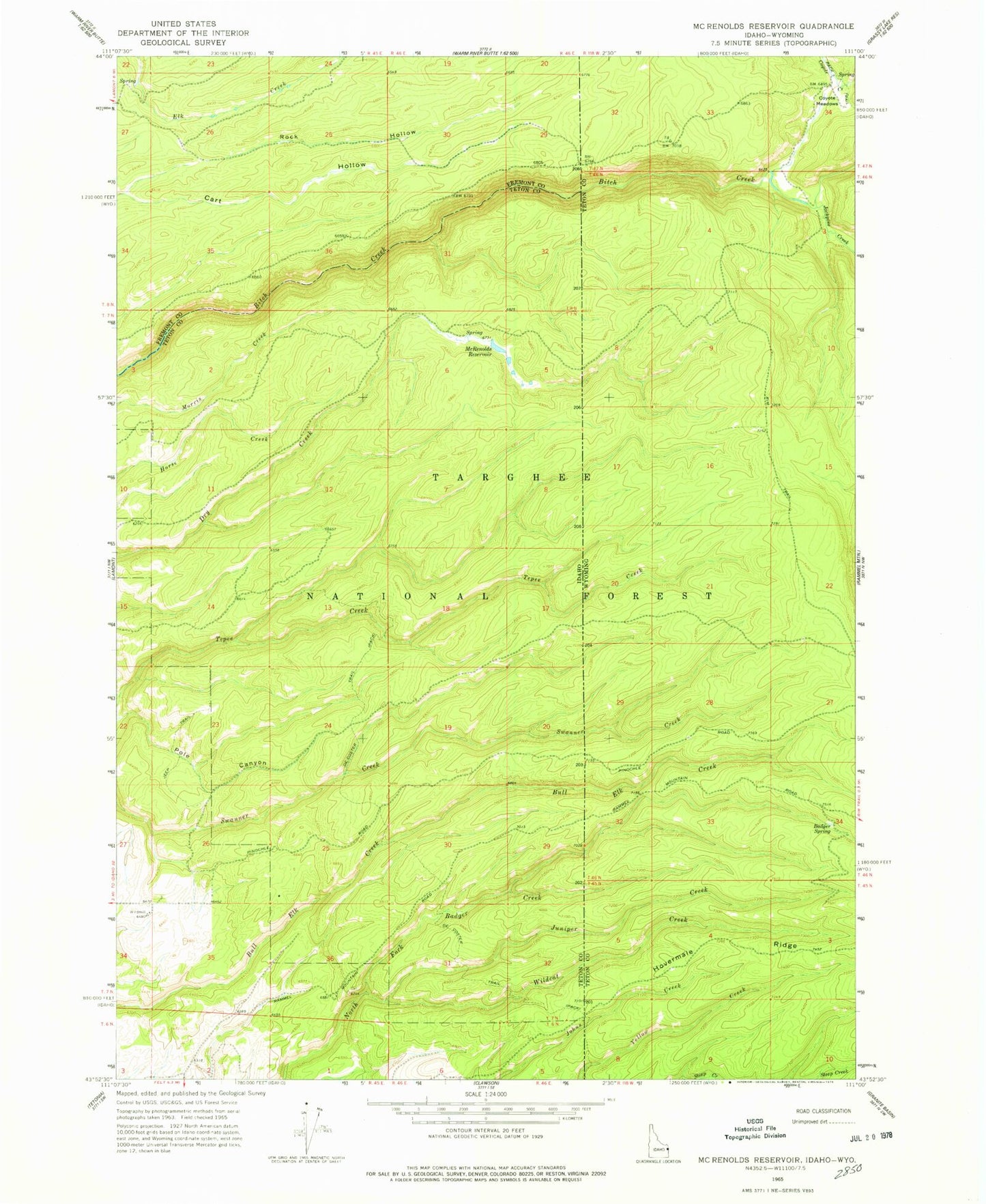 Classic USGS McRenolds Reservoir Idaho 7.5'x7.5' Topo Map Image