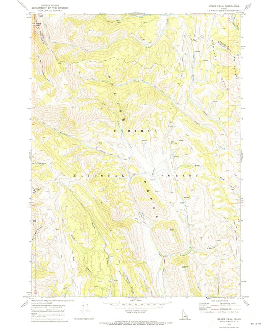 Classic USGS Meade Peak Idaho 7.5'x7.5' Topo Map Image