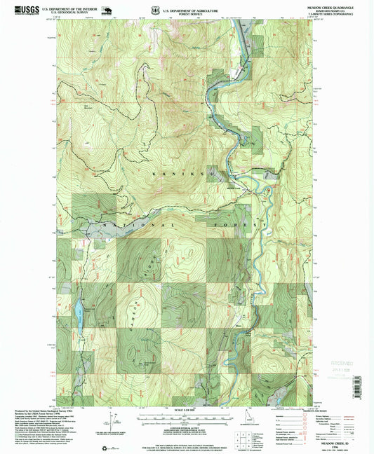 Classic USGS Meadow Creek Idaho 7.5'x7.5' Topo Map Image
