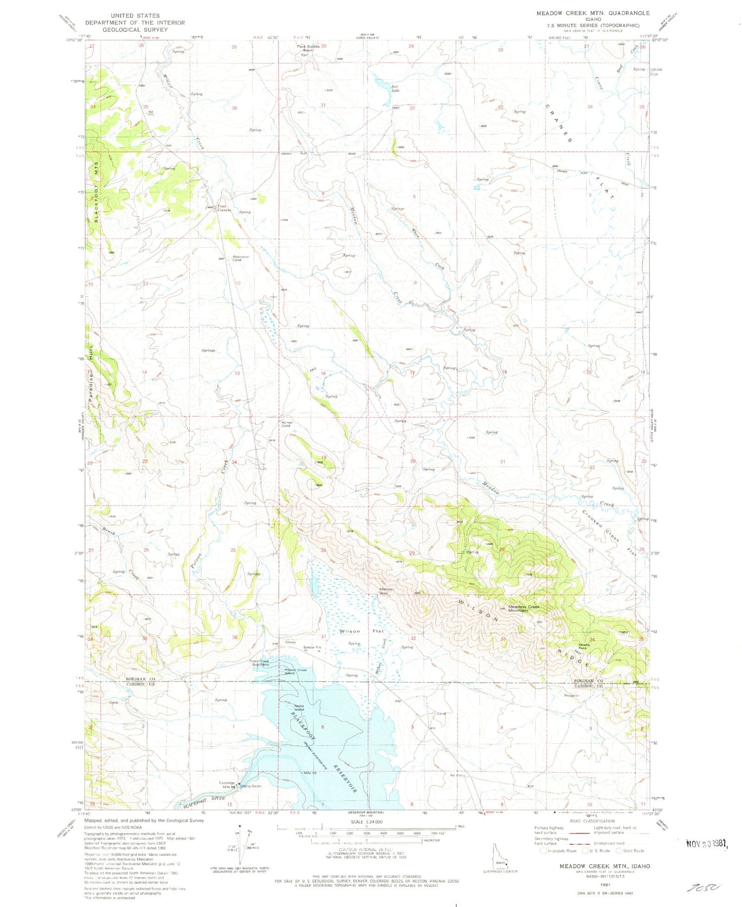Classic USGS Meadow Creek Mountain Idaho 7.5'x7.5' Topo Map Image