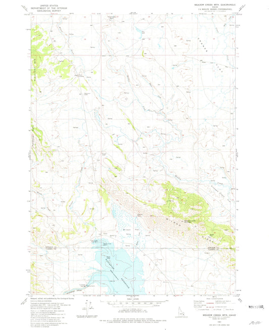 Classic USGS Meadow Creek Mountain Idaho 7.5'x7.5' Topo Map Image