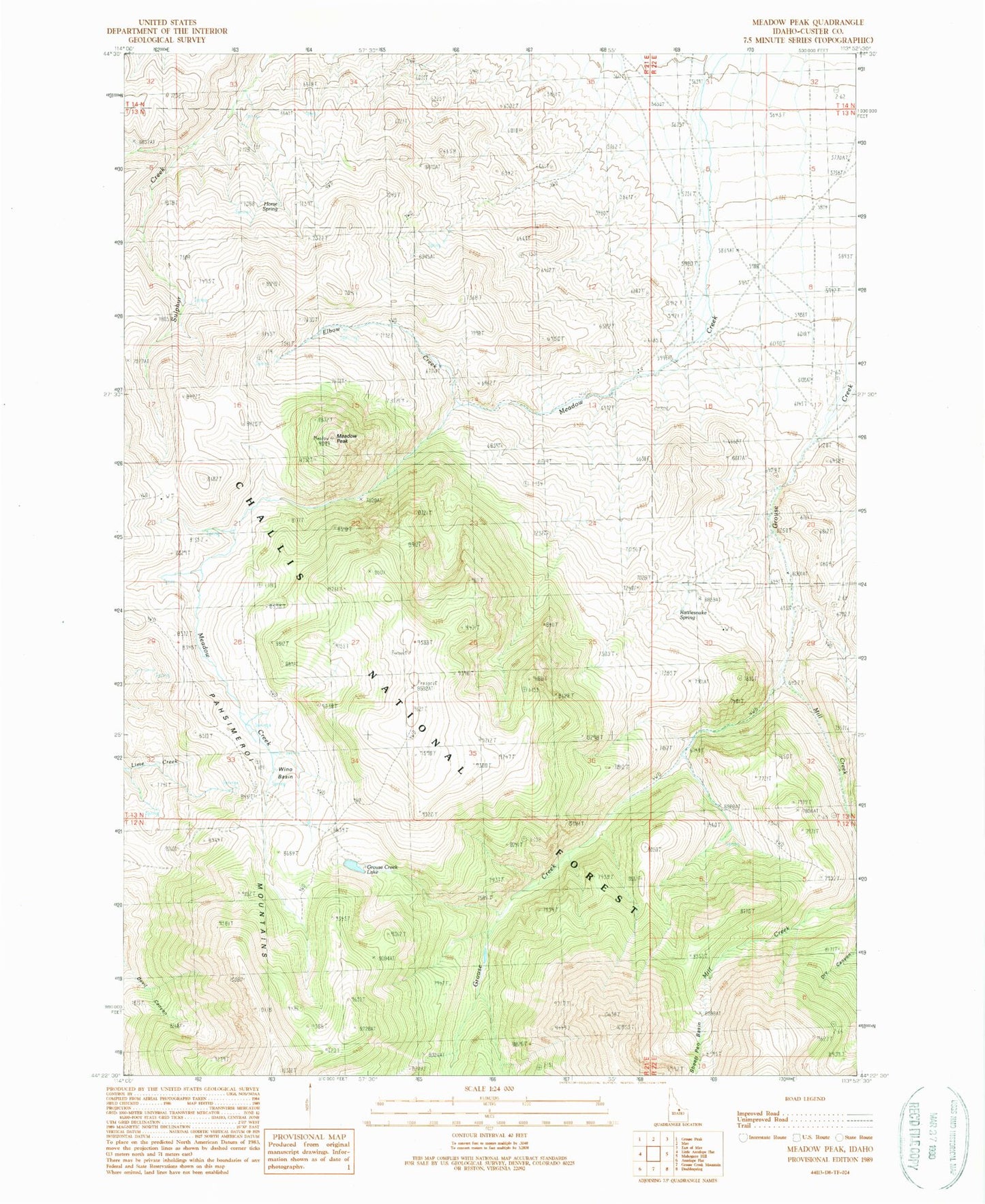 Classic USGS Meadow Peak Idaho 7.5'x7.5' Topo Map Image