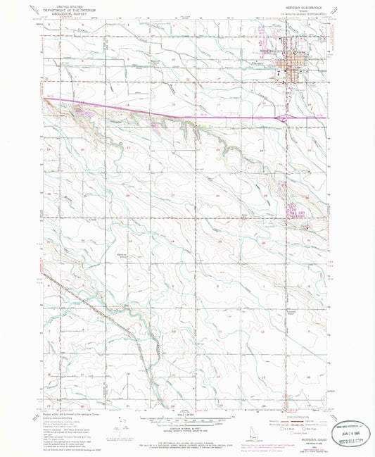 Classic USGS Meridian Idaho 7.5'x7.5' Topo Map Image