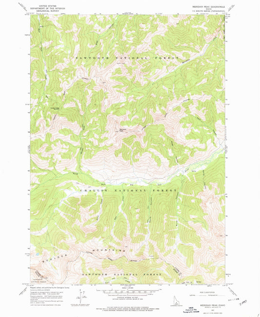 Classic USGS Meridian Peak Idaho 7.5'x7.5' Topo Map Image