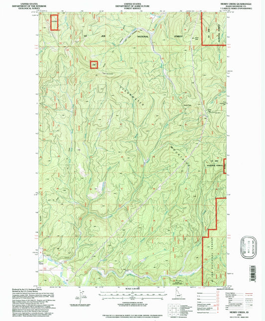 Classic USGS Merry Creek Idaho 7.5'x7.5' Topo Map Image