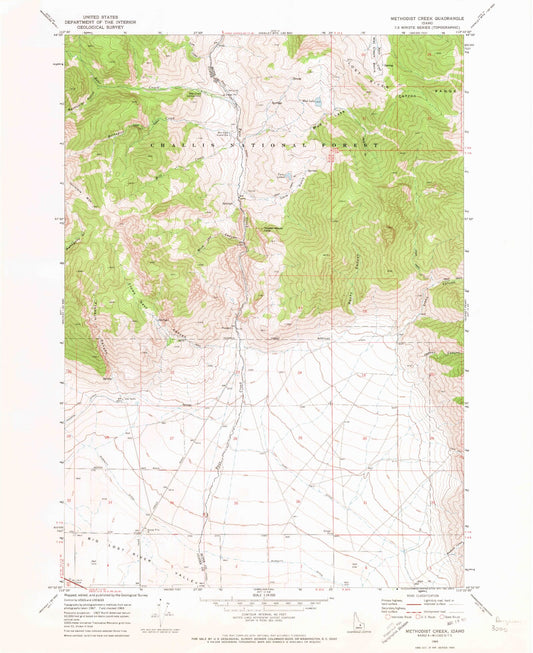 Classic USGS Methodist Creek Idaho 7.5'x7.5' Topo Map Image