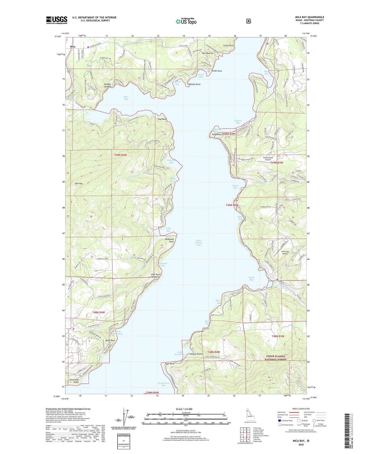 Mica Bay Idaho US Topo Map Image