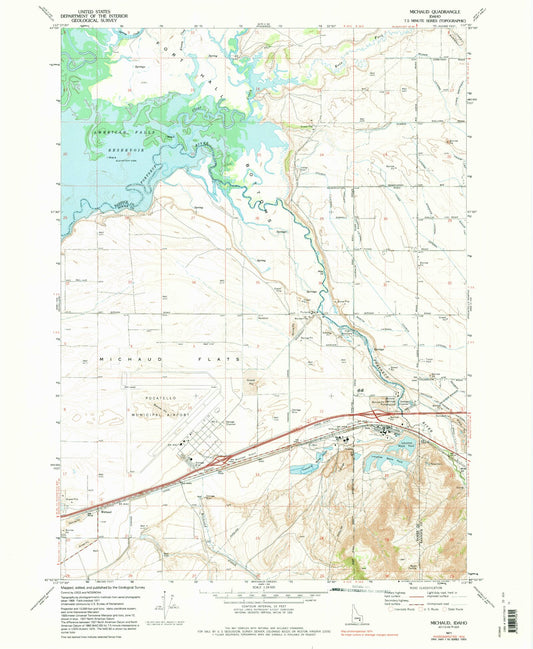 Classic USGS Michaud Idaho 7.5'x7.5' Topo Map Image