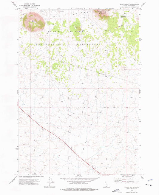 Classic USGS Middle Butte Idaho 7.5'x7.5' Topo Map Image