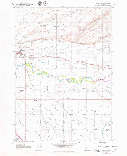 Classic USGS Middleton Idaho 7.5'x7.5' Topo Map Image