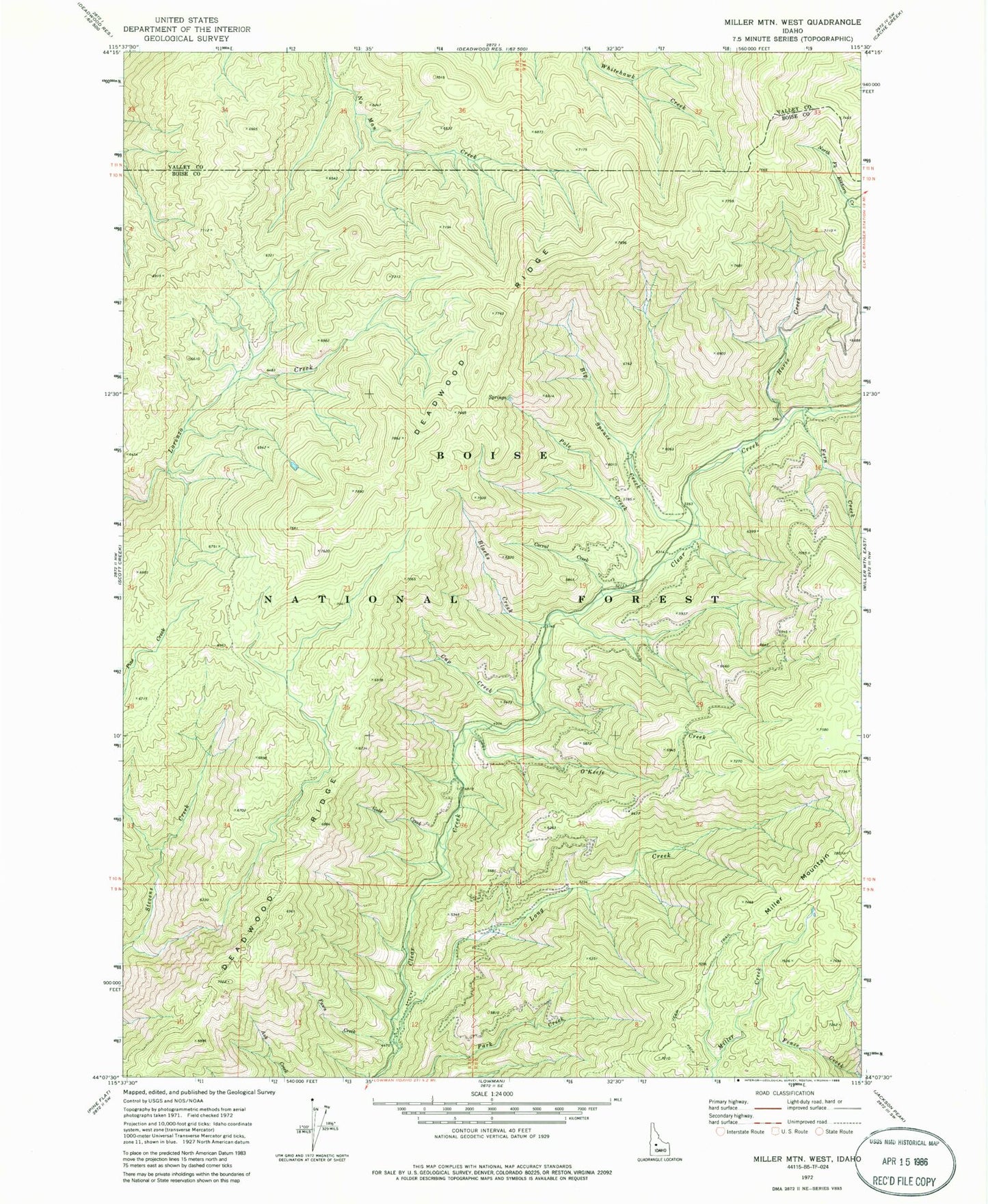 Classic USGS Miller Mountain West Idaho 7.5'x7.5' Topo Map Image