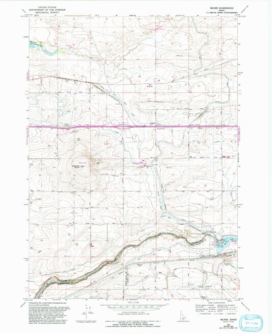 Classic USGS Milner Idaho 7.5'x7.5' Topo Map Image