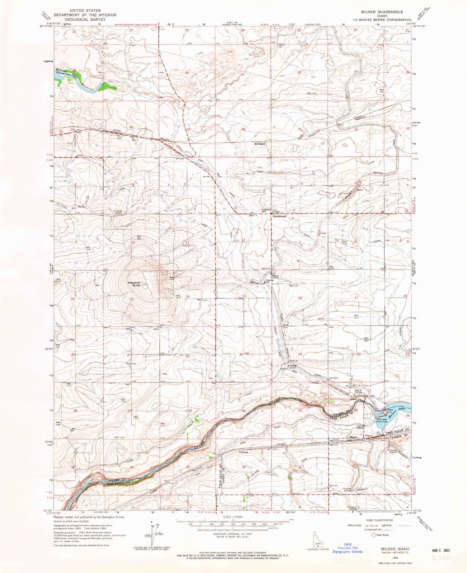 Classic USGS Milner Idaho 7.5'x7.5' Topo Map Image