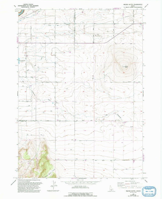 Classic USGS Milner Butte Idaho 7.5'x7.5' Topo Map Image