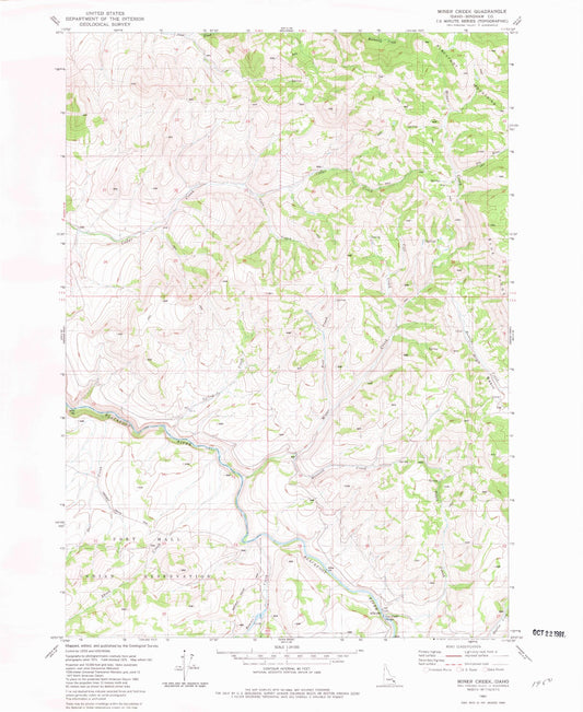 Classic USGS Miner Creek Idaho 7.5'x7.5' Topo Map Image
