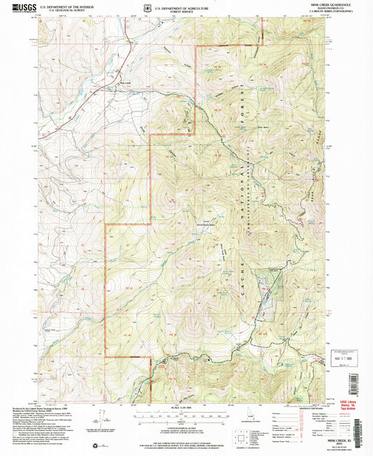 Classic USGS Mink Creek Idaho 7.5'x7.5' Topo Map Image