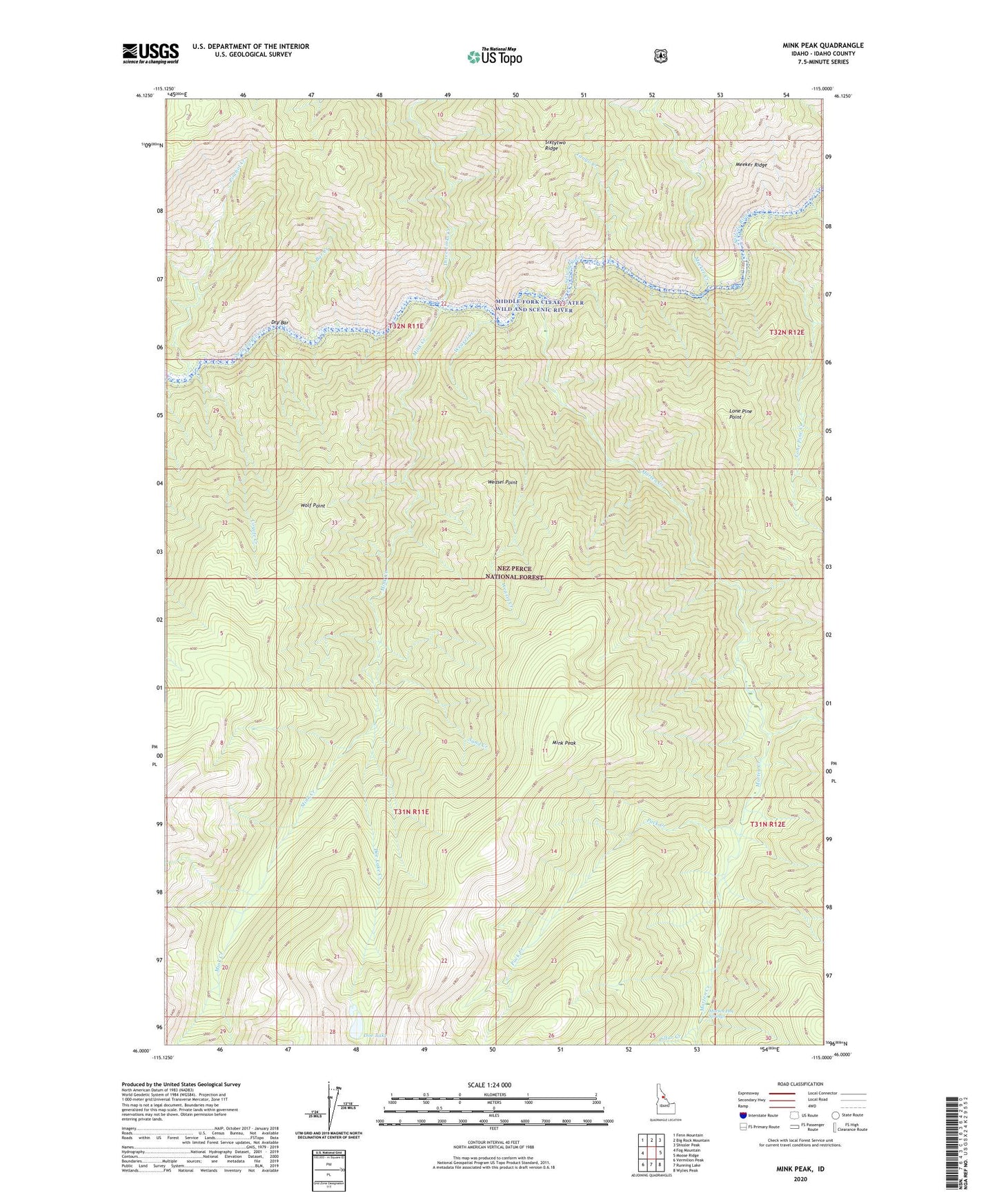 Mink Peak Idaho US Topo Map Image