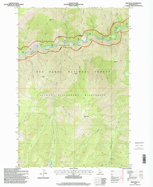 Classic USGS Mink Peak Idaho 7.5'x7.5' Topo Map Image
