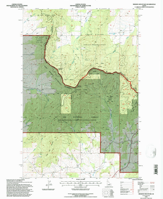 Classic USGS Mission Mountain Idaho 7.5'x7.5' Topo Map Image