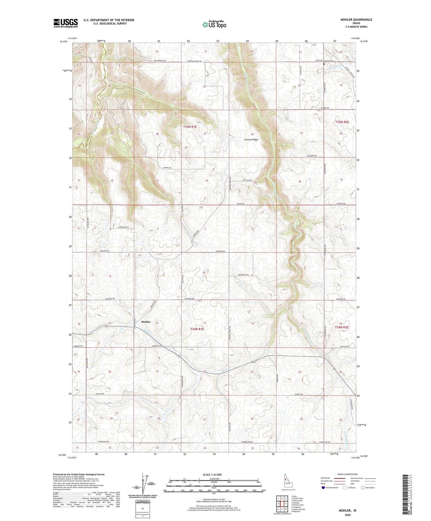 Mohler Idaho US Topo Map Image