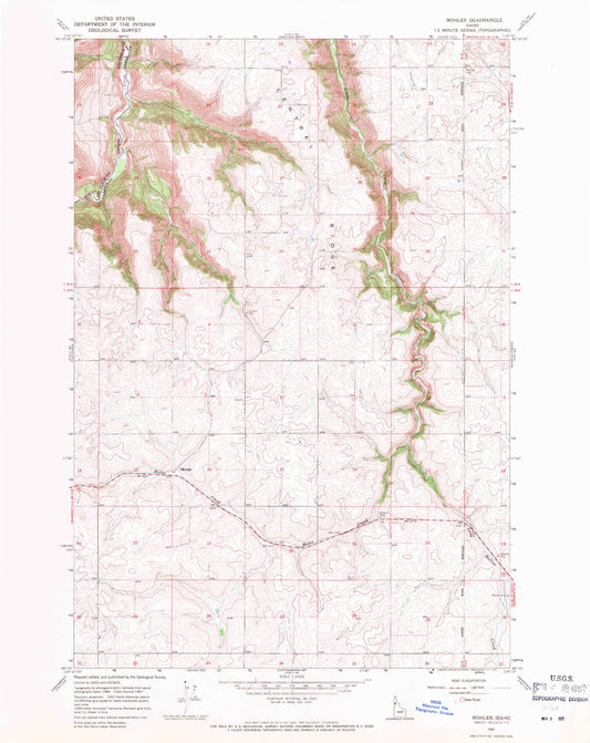 Classic USGS Mohler Idaho 7.5'x7.5' Topo Map Image