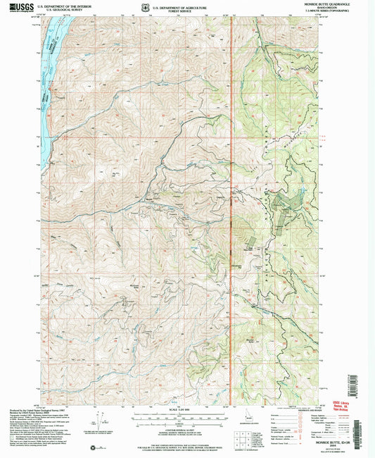 Classic USGS Monroe Butte Idaho 7.5'x7.5' Topo Map Image