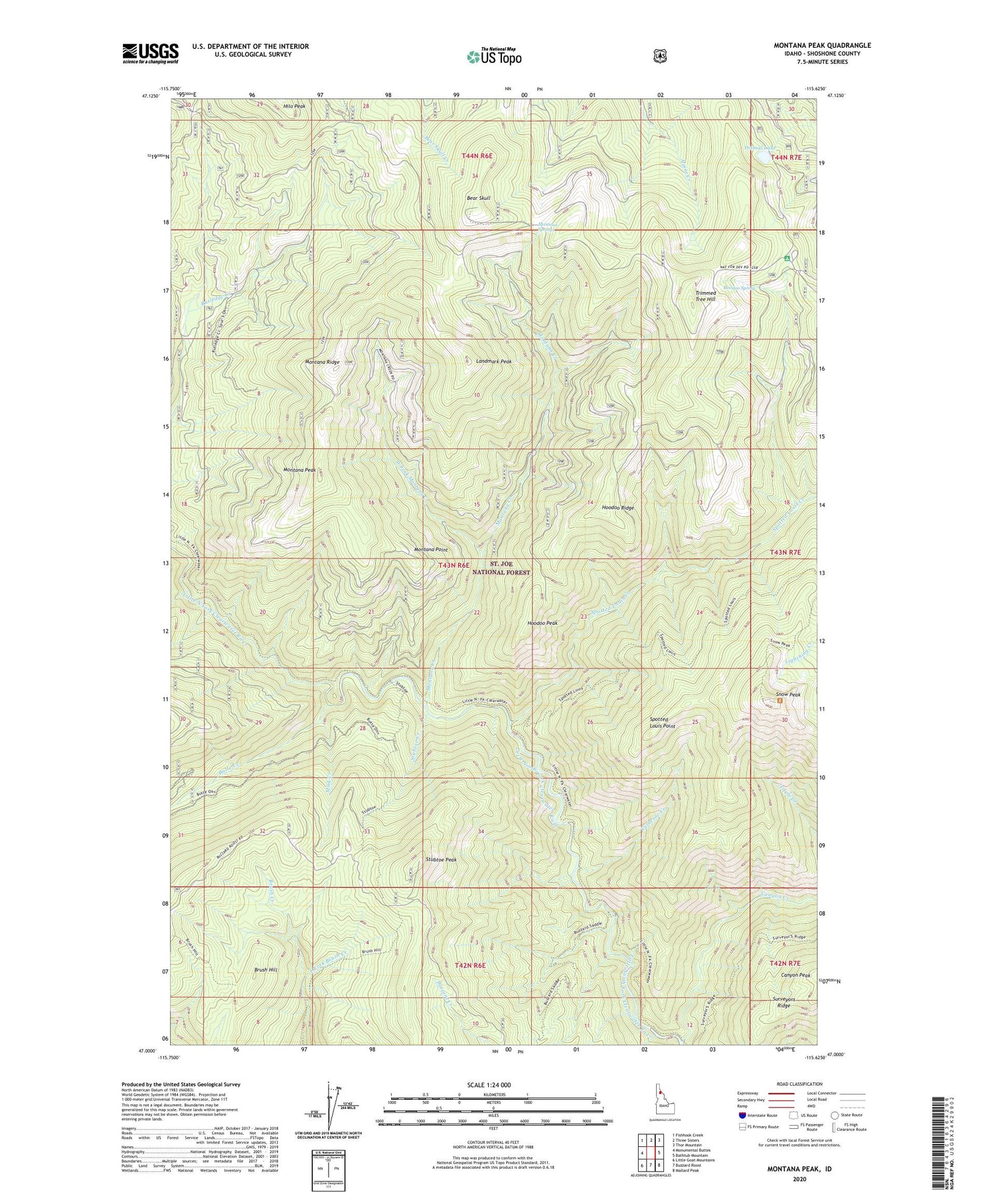 Montana Peak Idaho US Topo Map Image
