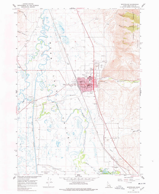 Classic USGS Montpelier Idaho 7.5'x7.5' Topo Map Image