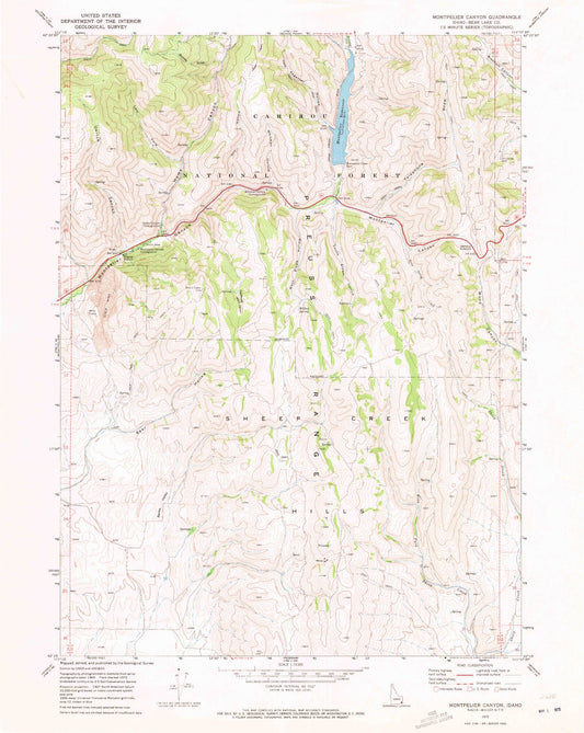 Classic USGS Montpelier Canyon Idaho 7.5'x7.5' Topo Map Image