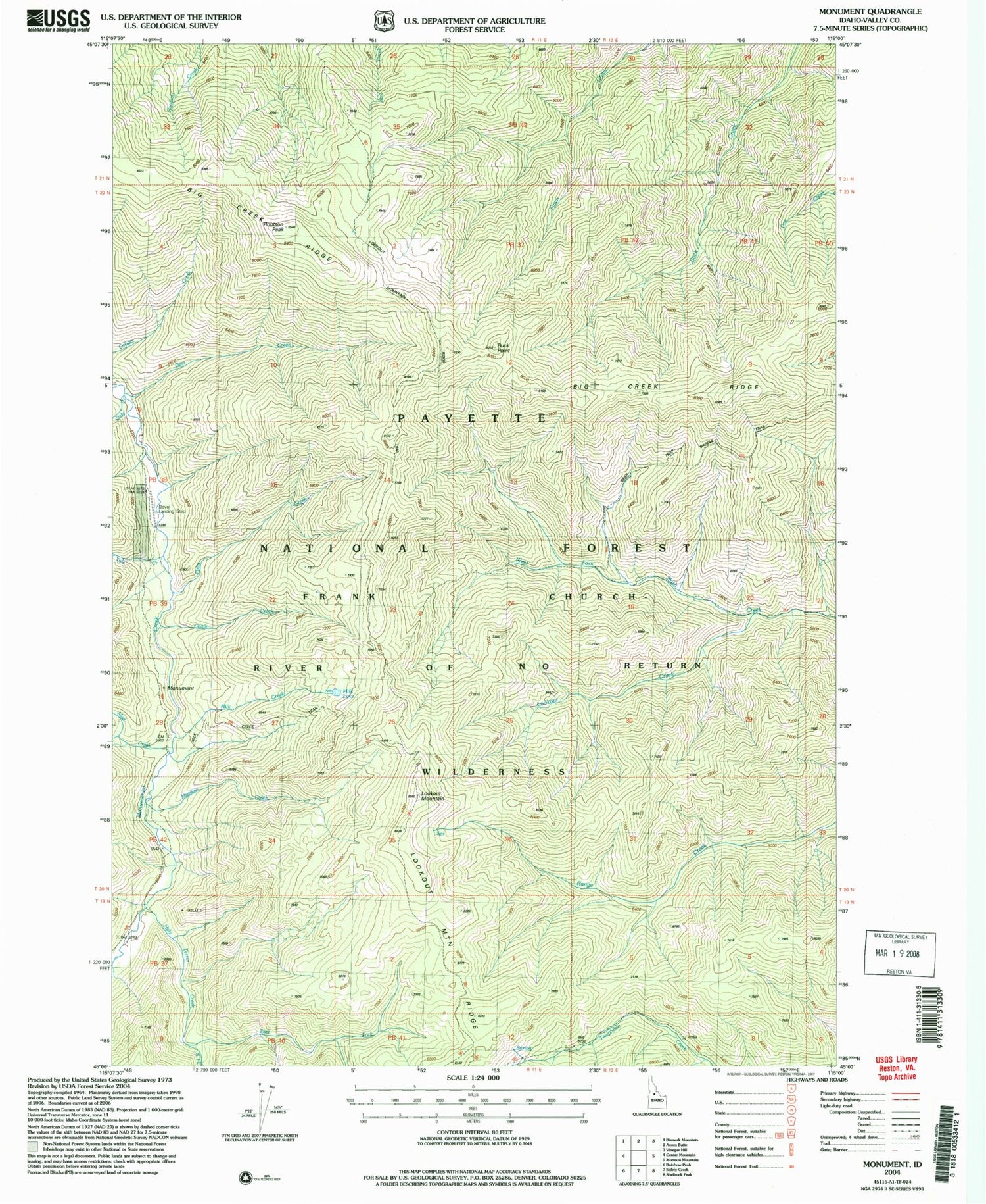 Classic USGS Monument Idaho 7.5'x7.5' Topo Map Image