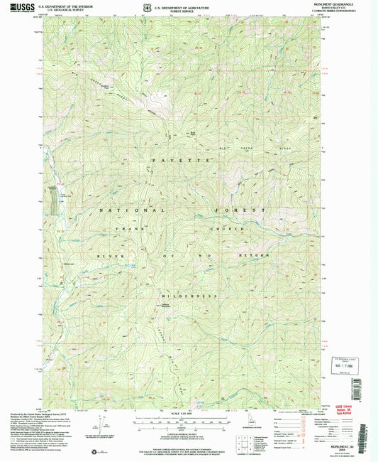 Classic USGS Monument Idaho 7.5'x7.5' Topo Map Image